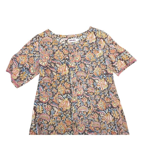 Fabindia Size Sml Mustard Brown Button Midi Cotton Dress Tiered Boho Lagenlook - Picture 5 of 10